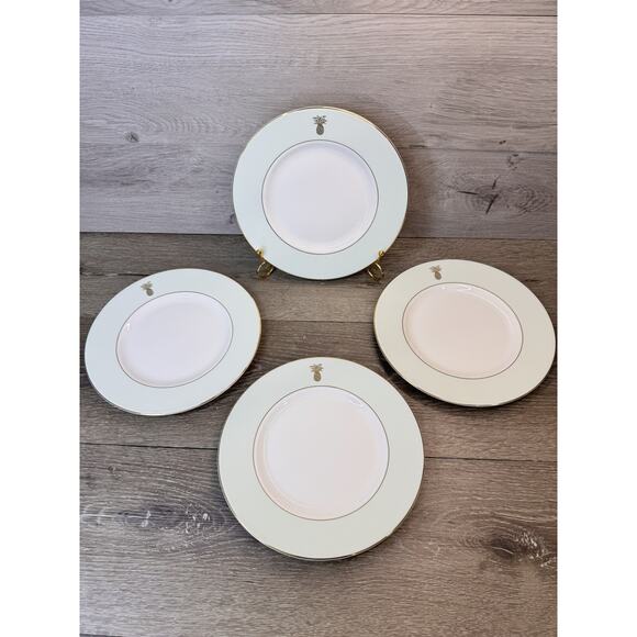 Wedgwood Vera Wang 9” Green Pineapple Gold Trim Accent Salad Plate-Set Of 4 - Picture 1 of 8